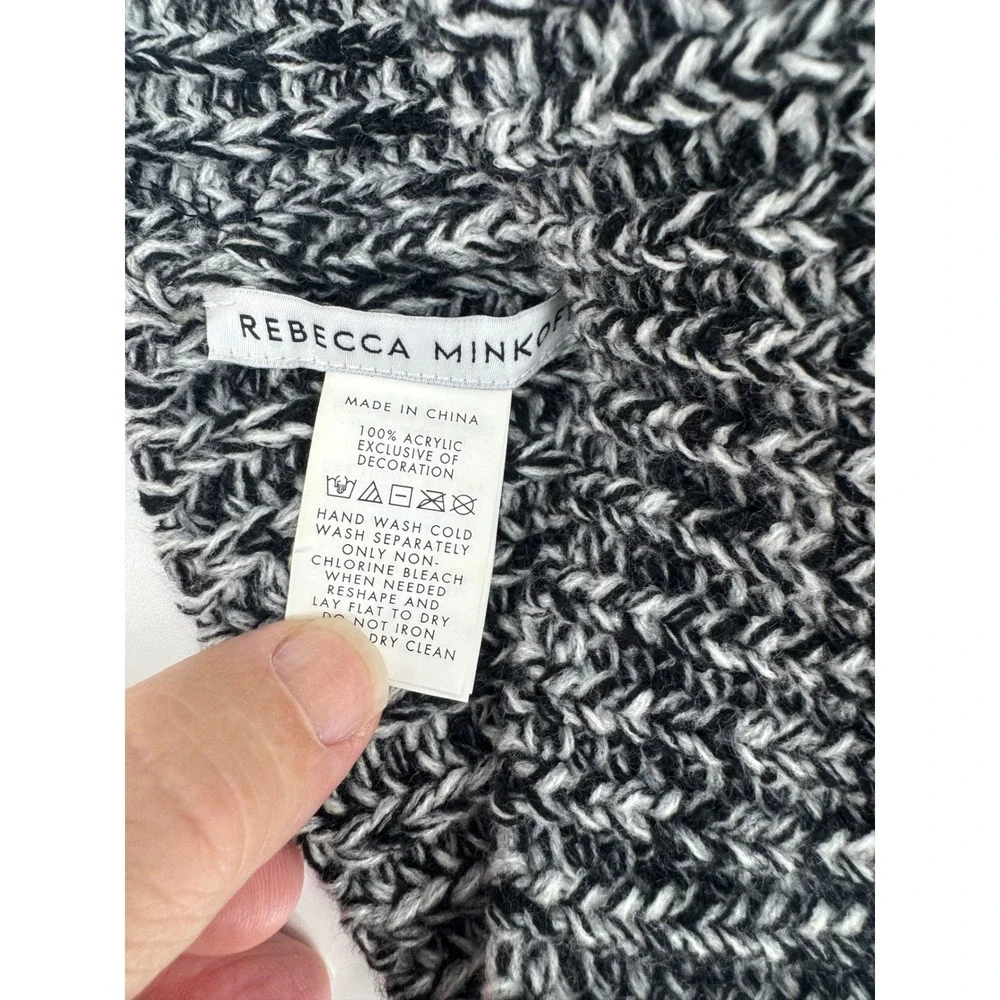Rebecca Minkoff Black White Marled Knit Pom‎ Pom Beanie Hat